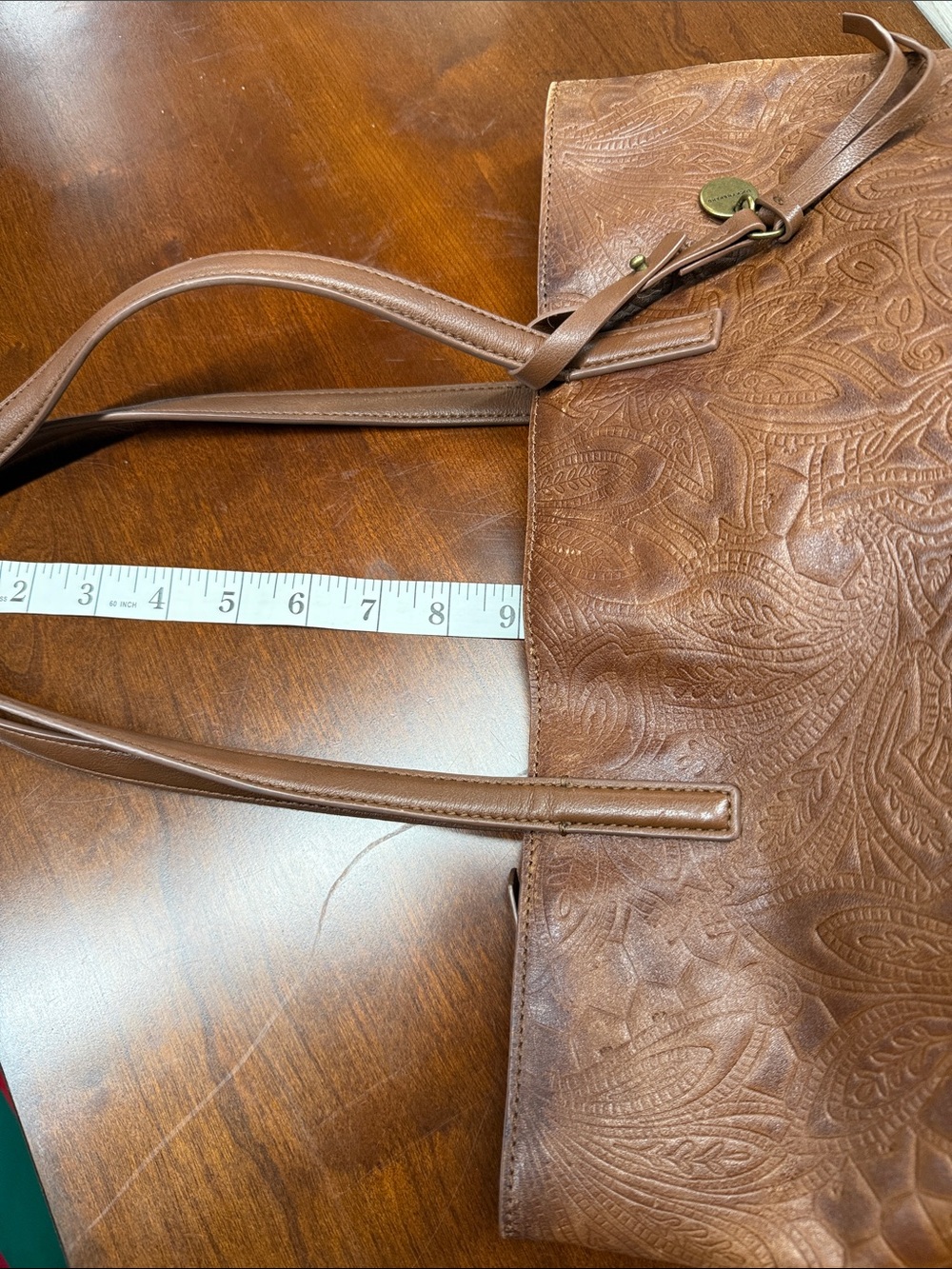 Embossed Lucky Brand Brown Leather Tote Bag - Picture 11 of 11